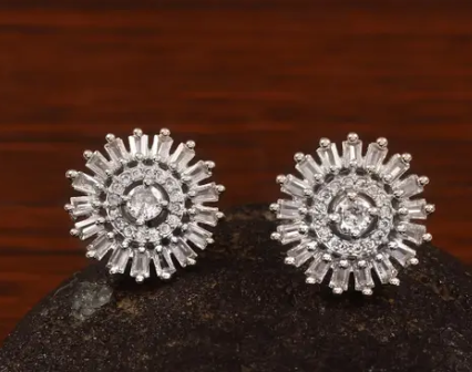 Sunflower Round Earring  | Silver Stud Earring