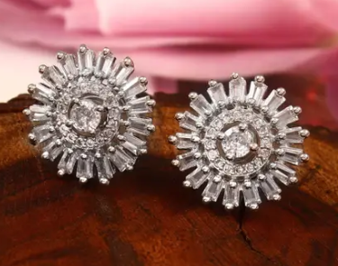 Sunflower Round Earring  | Silver Stud Earring